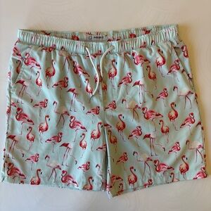 Mosmann Australia Men's Drawstring Swim Trunks Flamingo Print Size Large